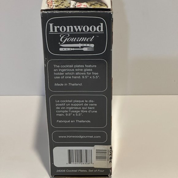 Ironwood Gourmet Acacia Wood Cocktail Cheese Wine Plates ~ Set of 4 ~ NEW - Picture 2 of 7